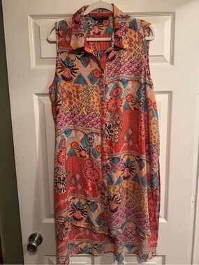 Zac & Rachel Sz 2X Sleeveless Collared Patchwork Print Hi-Low Tunic - Multi